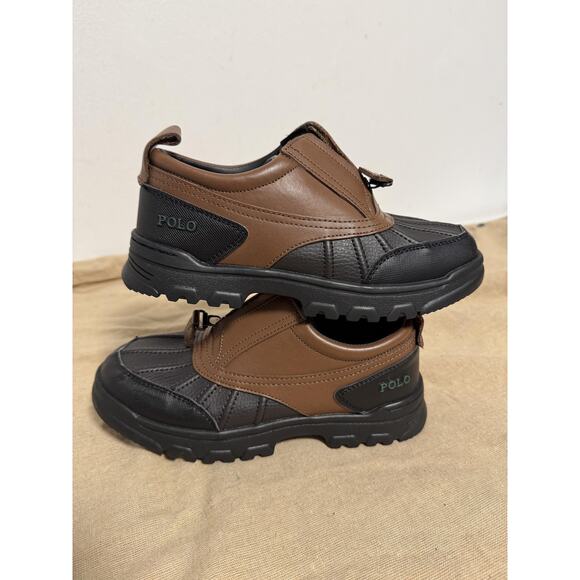 Polo Ralph Lauren Shoes Boys Size 3 Brown Black Zip Duck Oxford Non-Marking - Picture 1 of 13